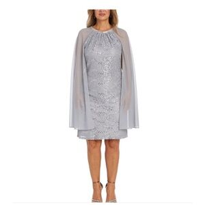 Women's Sequinned Lace Dress With Chiffon Cape